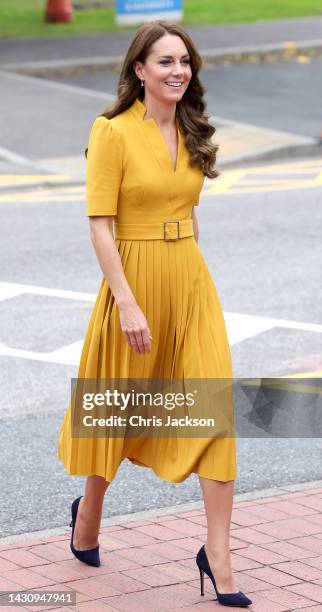 Catherine, Princess of Wales visits the Royal Surrey County Hospital's Maternity Unit at Royal Surrey County Hospital on October 05, 2022 in...