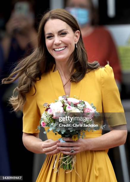 Catherine, Princess of Wales visits the Royal Surrey County Hospital's Maternity Unit at Royal Surrey County Hospital on October 05, 2022 in...