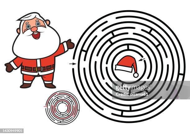 maze puzzle game for children. santa claus and hat - claus lange stock illustrations