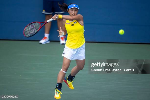 August 26. Misaki Doi of Japan in action in the round three qualifying match at the US Open Tennis Championship 2022 at the USTA National Tennis...