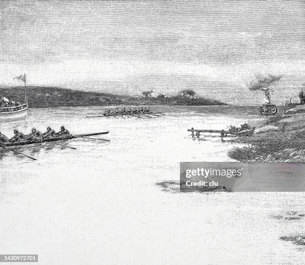 rowing regatta - rowing team stock illustrations