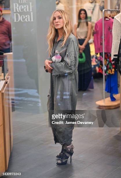 Sarah Jessica Parker is seen on the set of "And Just Like That..." Season 2 the follow up series to "Sex and the City" on October 05, 2022 in New...