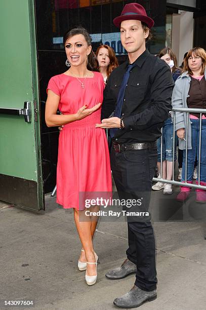 Dancer Karina Smirnoff and singer Gavin DeGraw leave the "Good Morning America" taping at the ABC Times Square Studios on April 18, 2012 in New York...