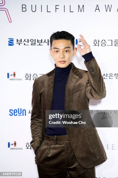 Yoo Ah-in attends the 2022 Buil Film Awards during the 27th Busan International Film Festival at Signiel Busan on October 06, 2022 in Busan, South...