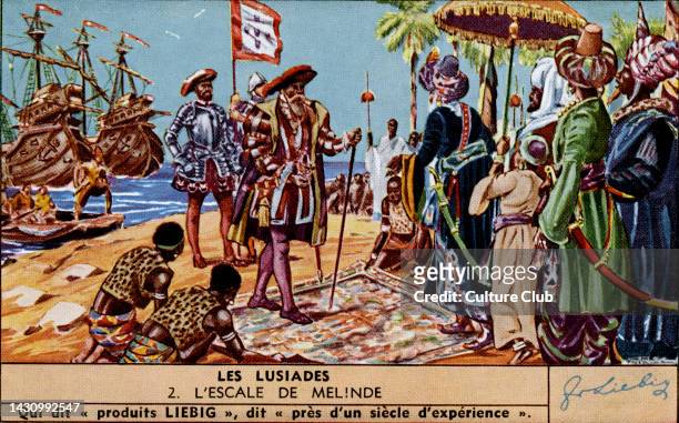 The fleet lands at Melinde where it is welcomed by a friendly Sultan, Canto II. The Lusiads, epic poem by Luis Vaz de Camoes , Portuguese writer....