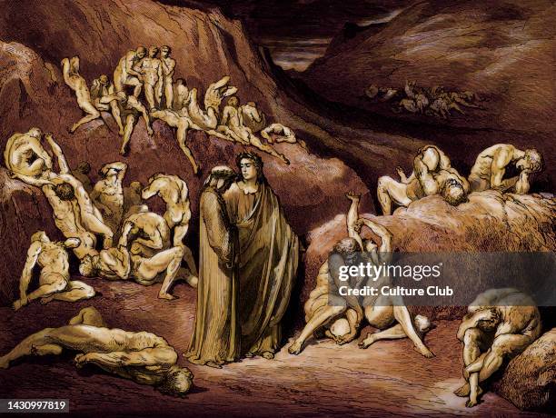 Dante Alighieri, La Divina Commedia, L'Inferno -Canto XXIX : illustration by Gustave Doré for lines 79-81 'The crust / Came drawn from underneath in...