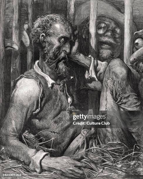 The History of Don Quixote written by Miguel de Cervantes and illustrated by Gustav Dore 1863. Caption to The Enchantment of Don Quixote: 'Don...