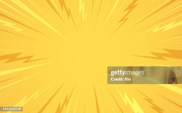 bildbanksillustrationer, clip art samt tecknat material och ikoner med yellow lightning zap excitement background - överraskning