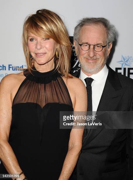 Actress Kate Capshaw and director Steven Spielberg attend the Unforgettable Evening benefit at The Beverly Hilton Hotel on April 18, 2012 in Beverly...