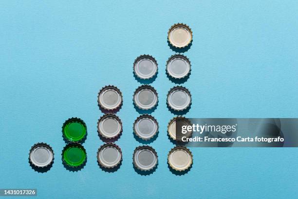 increasing bar chart made of bottle caps - bottle cap stock pictures, royalty-free photos & images