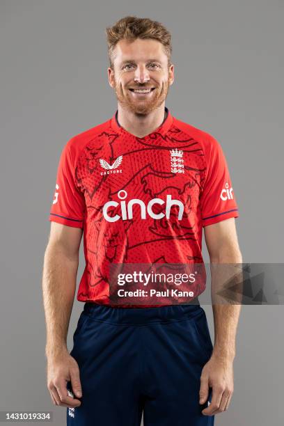 Jos Buttler poses during the England T20 team headshots session at Optus Stadium on October 06, 2022 in Perth, Australia.