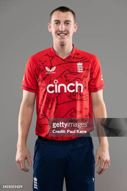 Harry Brook poses during the England T20 team headshots session at Optus Stadium on October 06, 2022 in Perth, Australia.