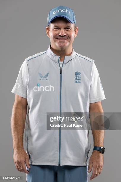 Matthew Mott, head coach of England poses during the England T20 team headshots session at Optus Stadium on October 06, 2022 in Perth, Australia.