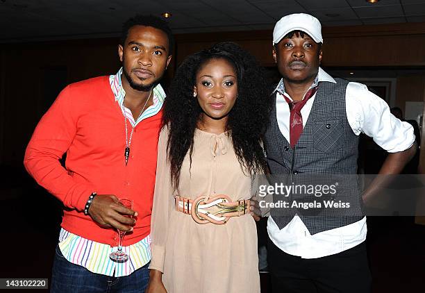 Actor Enyinna Nwigwe, Mbong Amata and director Jeta Amata attend the 'Black November' screening on April 18, 2012 in Beverly Hills, California.