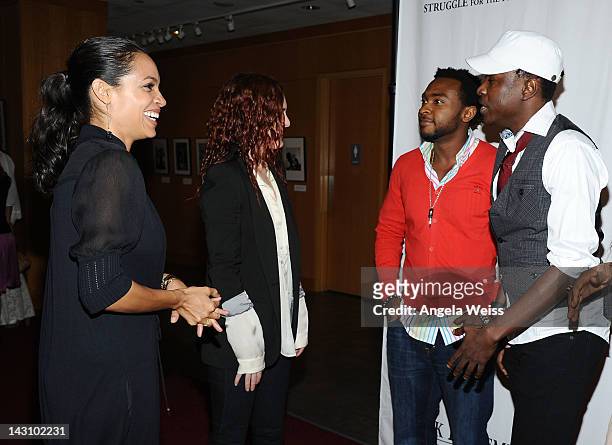 Actors Rosario Dawson, Rumer Willis, Enyinna Nwigwe and director Jeta Amata attend the 'Black November' screening on April 18, 2012 in Beverly Hills,...