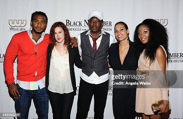 Actor Enyinna Nwigwe, actress Rumer Willis, director Jeta Amata, actress Rosario Dawson and Mbong Amata attend the 'Black November' screening on...