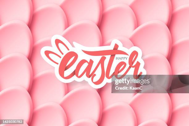 happy easter text lettering for paschal greeting card. vector springtime holiday happy easter calligraphy font on abstract background stock illustration - bunny ears stock illustrations