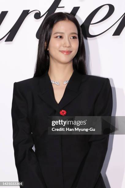 Jisoo of South Korean girl group BLACKPINK attends a photocall for 'Cartier Masion Cheongdam' reopening party on October 06, 2022 in Seoul, South...