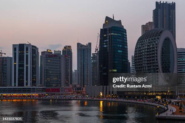 September 11: A General View of Dubai skyline taken at sunset on in Dubai, United Arab Emirates