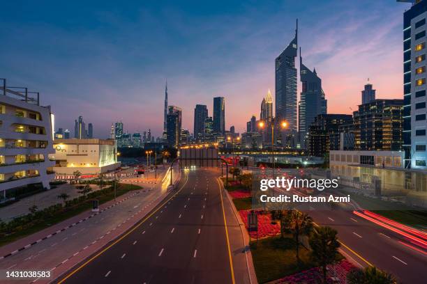 An General View of the Dubai street taken at sunset on in Dubai, United Arab Emirates