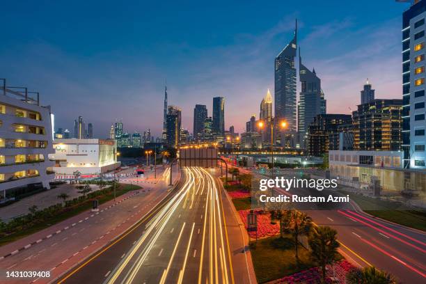 An General View of the Dubai street taken at sunset on in Dubai, United Arab Emirates