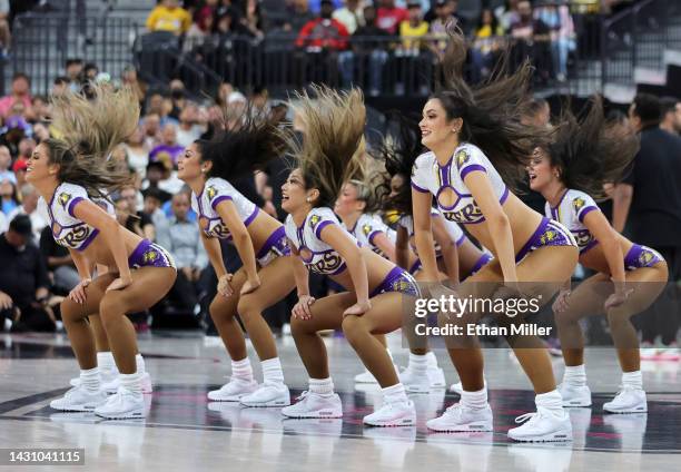 Members of the Los Angeles Laker Girls cheerleaders perform during the team's preseason game against the Phoenix Suns at T-Mobile Arena on October...