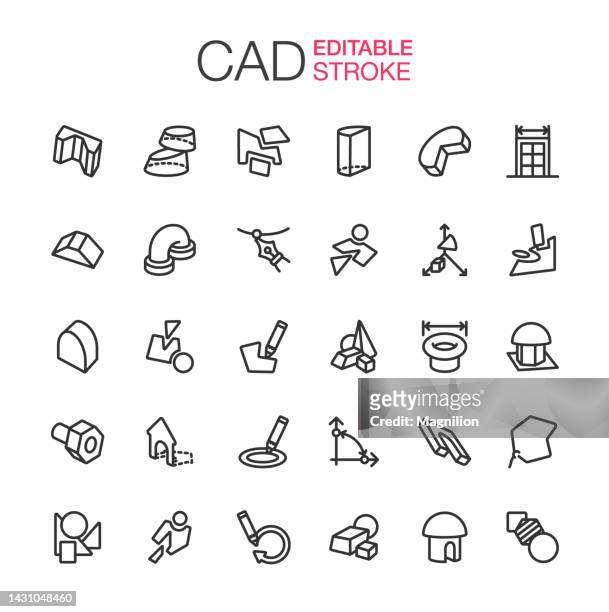 3d modeling cad icons set editable stroke - cad drawing stock illustrations