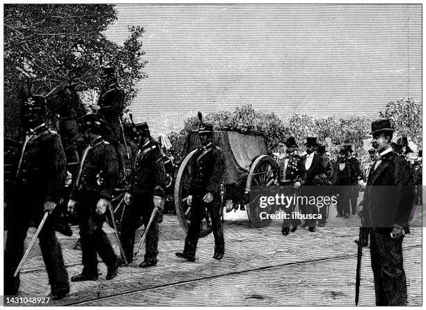antique image: funeral of henri d'orléans, duke of aumale, in palermo - funeral procession stock illustrations