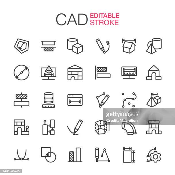 3d modeling cad icons set editable stroke - creative occupation stock illustrations