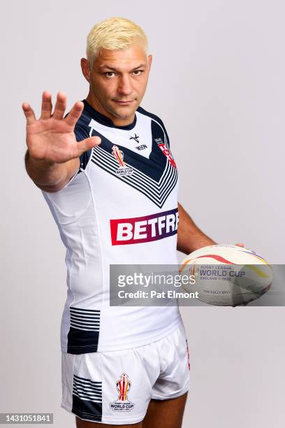 Ryan Hall of England poses for a photo during the England Rugby League World Cup Portrait session on October 05, 2022 in Bury, England.