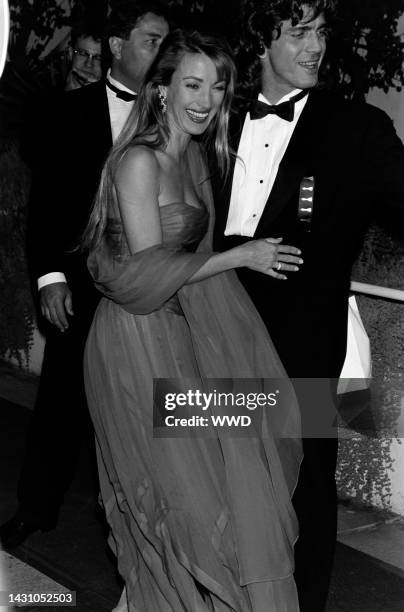 Jane Seymour and Joe Lando attend a party at Spago in West Hollywood, California, on March 30, 1992.