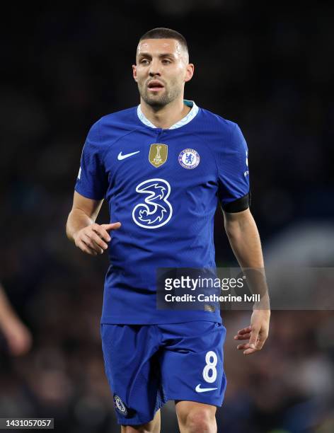 Mateo Kovacic of Chelsea during the UEFA Champions League group E match between Chelsea FC and AC Milan at Stamford Bridge on October 05, 2022 in...