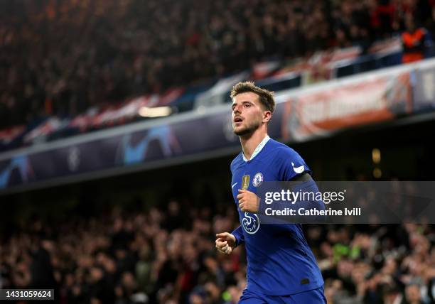 Mason Mount of Chelsea during the UEFA Champions League group E match between Chelsea FC and AC Milan at Stamford Bridge on October 05, 2022 in...