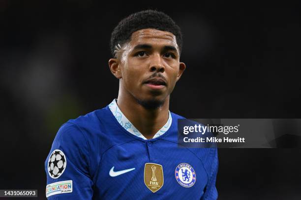 Wesley Fofana of Chelsea looks on during the UEFA Champions League group E match between Chelsea FC and AC Milan at Stamford Bridge on October 05,...