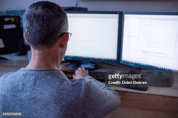 a developer writes code. - dual stock pictures, royalty-free photos & images