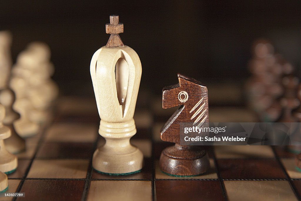 Wooden nishop and knight  chess pieces