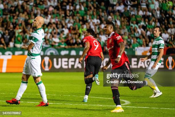 Anthony Martial of Manchester United celebrates scoring their second goal during the UEFA Europa League group E match between Omonia Nikosia and...