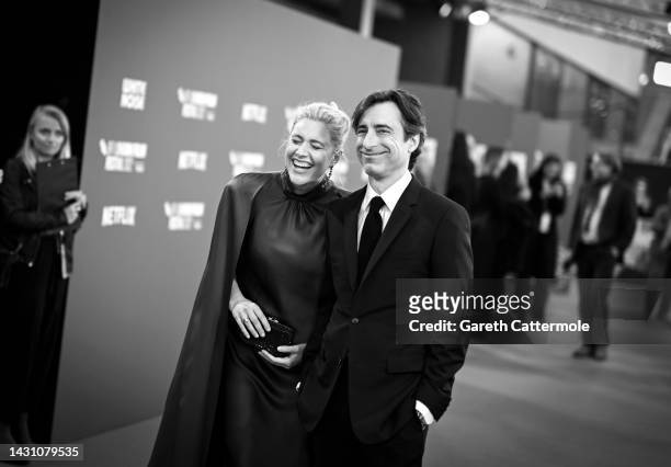 Greta Gerwig and Noah Baumbach attend the "White Noise" UK premiere during the 66th BFI London Film Festival at The Royal Festival Hall on October...