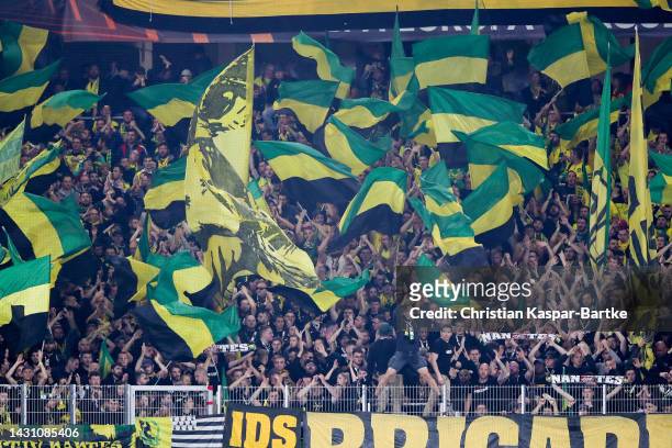 General view of fans of FC Nantes prior to kick off of the UEFA Europa League group G match between Sport-Club Freiburg and FC Nantes at Stadion am...