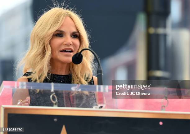 Kristin Chenoweth speaks onstage during The Hollywood Walk of Fame star ceremony honoring Sarah Brightman on October 06, 2022 in Hollywood,...