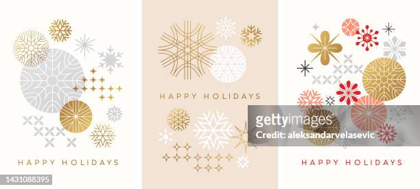 modern holiday, christmas snowflake card - holiday stock illustrations