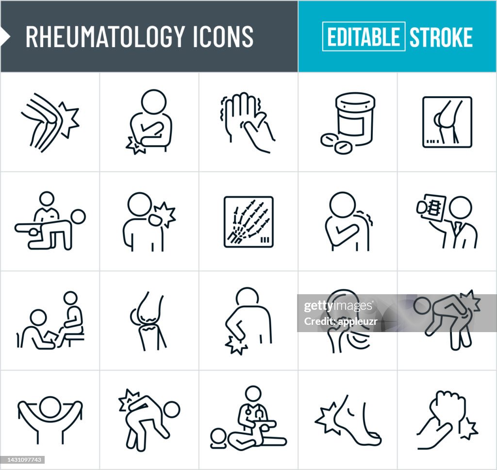 Rheumatologie Thin Line Icons - Bearbeitbarer Strich