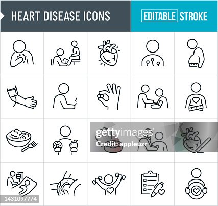 Heart Disease Thin Line Icons - Editable Stroke Heart Disease Thin Line Icons - Editable Stroke