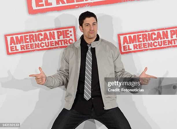 Actor Jason Biggs attends a photocall for 'American Pie: Reunion' at the Villamagna Hotel on April 19, 2012 in Madrid, Spain.