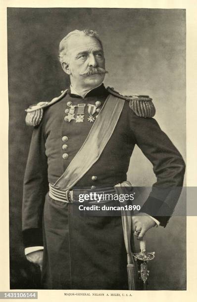 ilustrações de stock, clip art, desenhos animados e ícones de major general nelson a. miles an american military officer who served in the american civil war, the american indian wars, and the spanish–american war - general posto militar