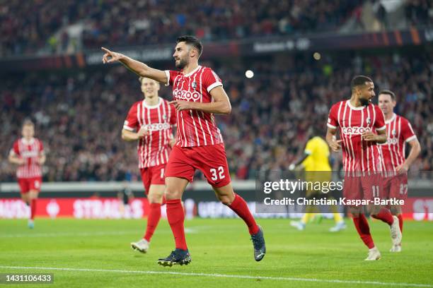 Vincenzo Grifo of SC Freiburg celebrates scoring their side's second goal during the UEFA Europa League group G match between Sport-Club Freiburg and...