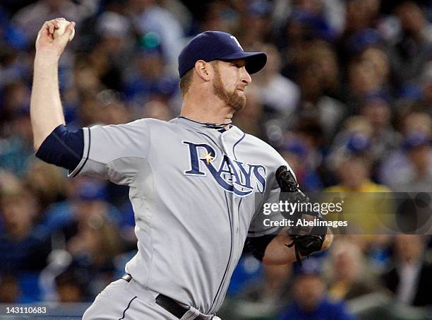 Jeff Niemann of the Tampa Bay Rays throws a pitch during MLB action against the Toronto Blue Jays at the Rogers Centre April 17, 2012 in Toronto,...