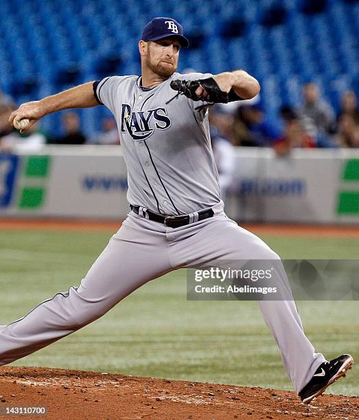 Jeff Niemann of the Tampa Bay Rays throws a pitch during MLB action against the Toronto Blue Jays at the Rogers Centre April 17, 2012 in Toronto,...