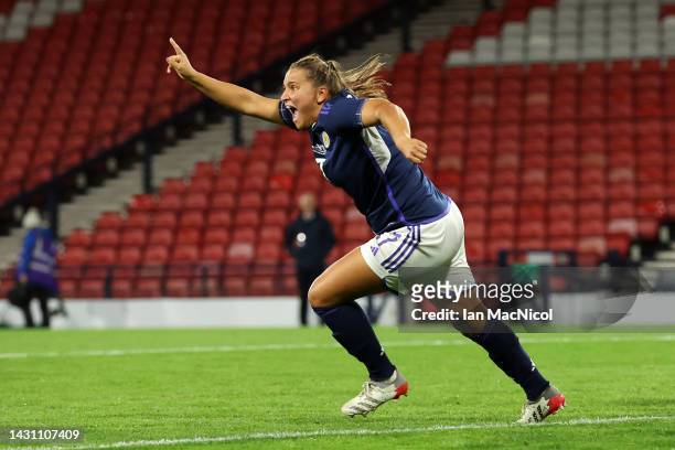 Abigail Harrison of Scotland celebrates scoring their side's first goal during the 2023 FIFA Women's World Cup play-off round 1 match between...
