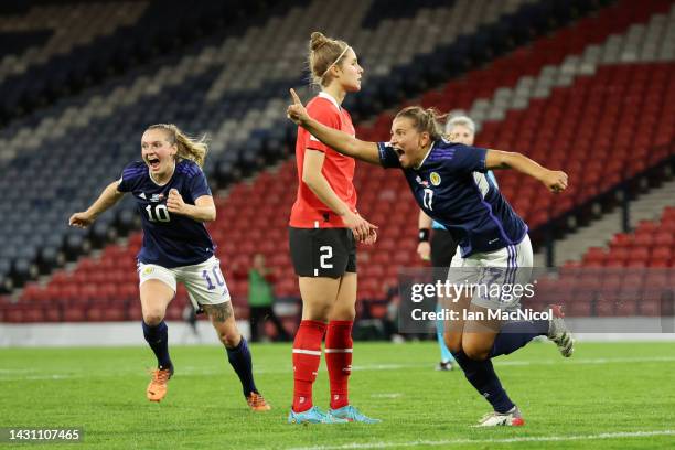 Abigail Harrison of Scotland celebrates scoring their side's first goal during the 2023 FIFA Women's World Cup play-off round 1 match between...